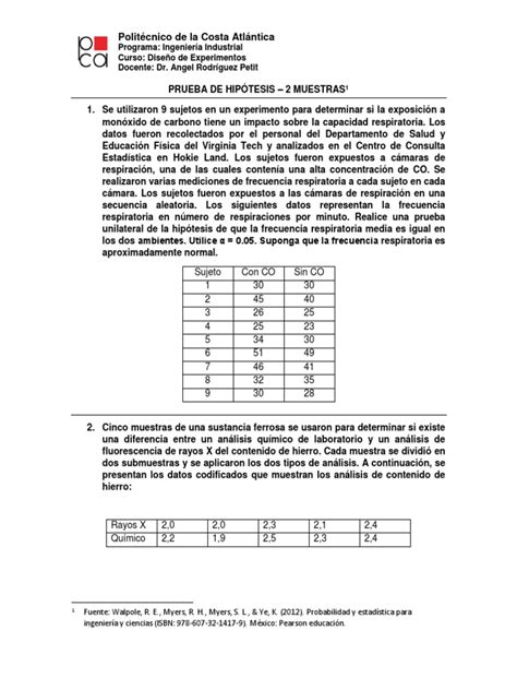 Ejercicios Prueba De Hipotesis 2 Muestras Pdf