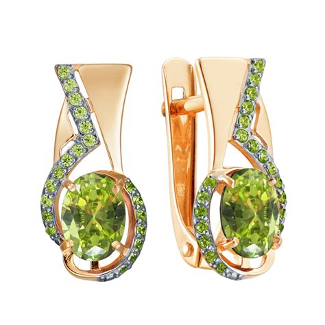 Серьги, Золото, Красный, 585, Хризолит, ЮЗ АЛЕКСАНДРА, кл3896а-5-01 ...