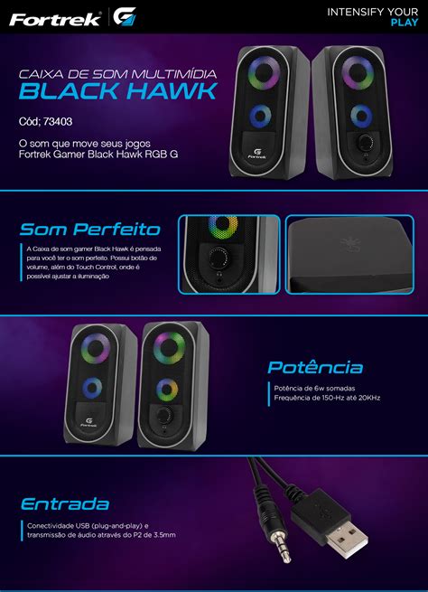 Caixa De Som Gamer Multimídia Fortrek Black Hawk Rgb Preta Fortrek