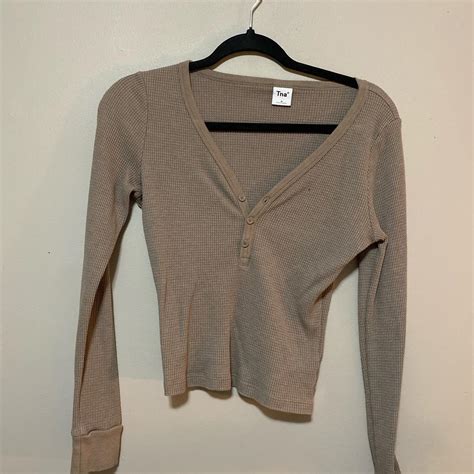 TNA Nude Greige Low Cut Cropped Long Sleeve With Depop