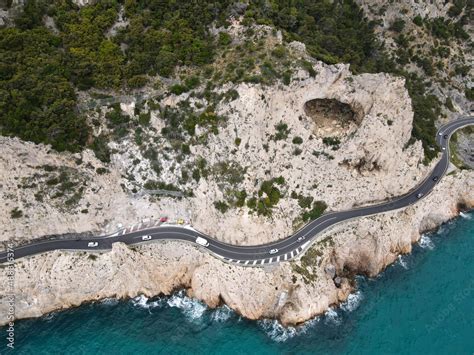 Aerial View Of Grotta Dei Falsari Robber S Cave In Liguria Near