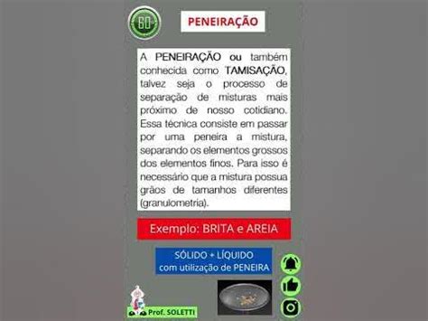 Peneiração Ou Tamisação - PENEIRAÇÃO ou TAMISAÇÃO, Método de Separação de Misturas - YouTube