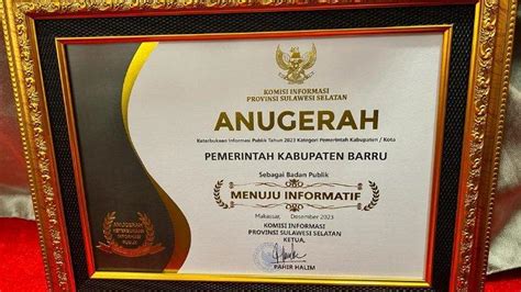 Pemkab Barru Raih Penghargaan Keterbukaan Informasi Publik