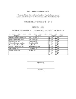 Fillable Online Tabulation For Rfp Design Related Services