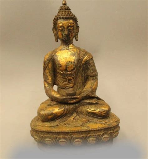 Tibet Buddhism Bronze Gilt Seat Lotus Shakyamuni Amitabha Buddha