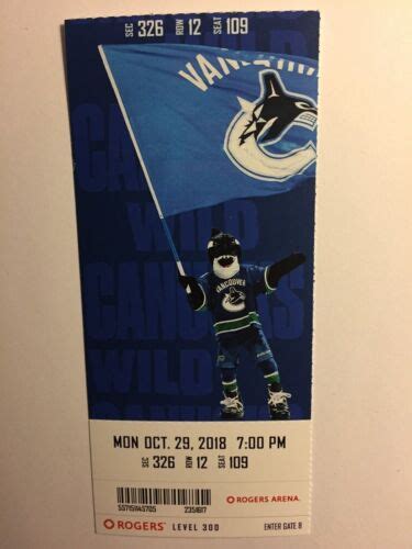 VANCOUVER CANUCKS VS MINNESOTA WILD OCTOBER 29 2018 TICKET STUB EBay