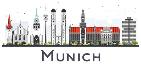 Munich Germany City Skyline With Color Buildings Isolated On White