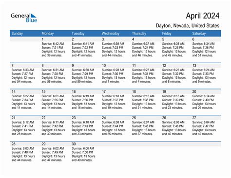 April 2024 Sunrise And Sunset Calendar For Dayton Pdf Excel Word