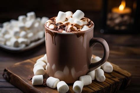 Premium AI Image A Cup Of Hot Chocolate With Whipped Cream And Marshmallows Generative Ai