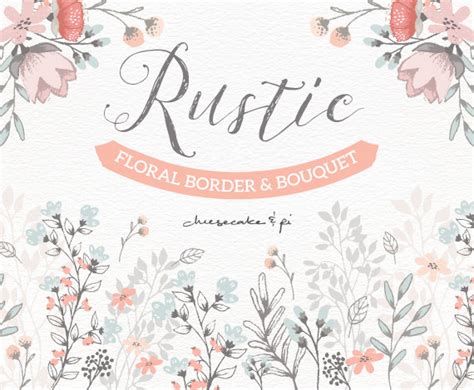 Floral Border & Bouquet: Rustic Hand Drawn Floral Clip Art / Wedding ...