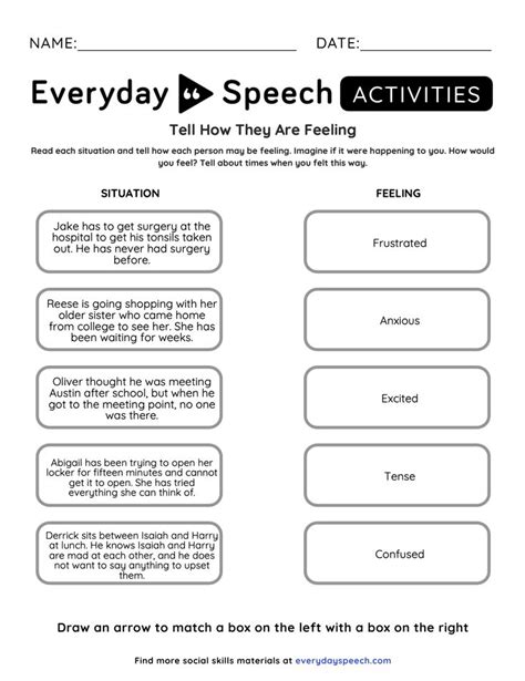 Free Middle School Emotional Recognition Worksheet Emotion