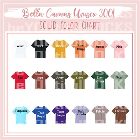 Bella Canvas Color Chart Bella Canvas Solid Color Chart - Etsy