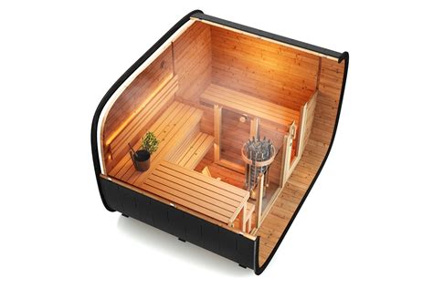 Fasssauna Round Cube Deluxe Design Gartensauna Finnwerk