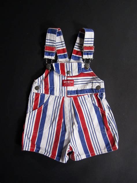 Vintage Oshkosh Vestbak Shortall Bib Denim Overall Shorts Red White