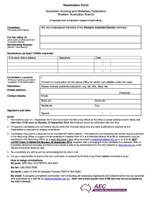Fillable Online Anfiuwp Org Nomination Form With Nominators