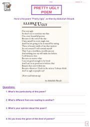 Reverse Poetry Pretty Ugly Poem ESL Worksheet By BloodyKiss