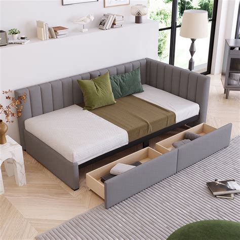 Upholstered Daybed,Twin Size Sofa Bed with 2 Storage Drawers ,Support ...