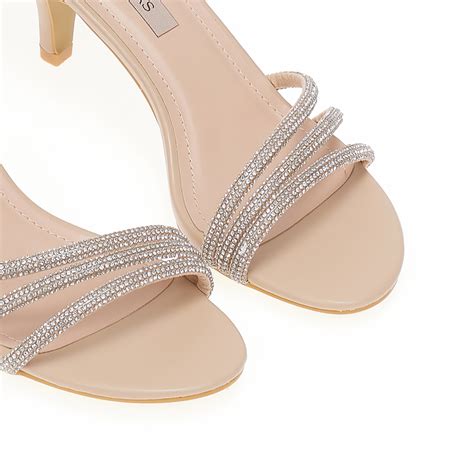 Sandały nude z ekoskóry z noskiem z paseczków z kryształkami Tsoukalas Shoes