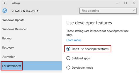 Enable Or Disable Developer Mode On Windows 10