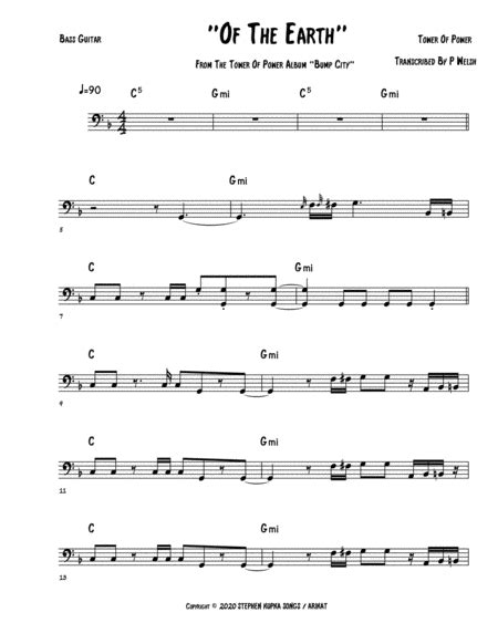 Of The Earth Arr Accubass By Tower Of Power Sheet Music For Bass