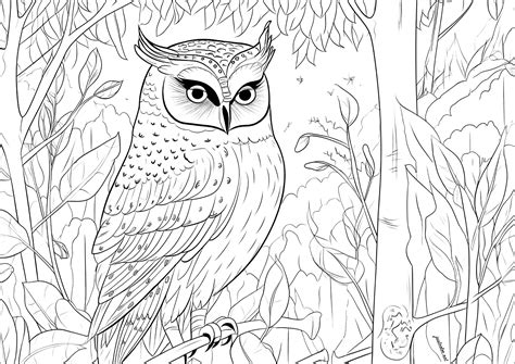 Pretty owl in the forest - Owls Adult Coloring Pages