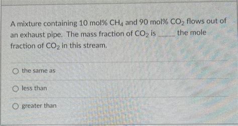 Solved A mixture containing 10 mol%CH4 and 90 mol%CO2 flows | Chegg.com 