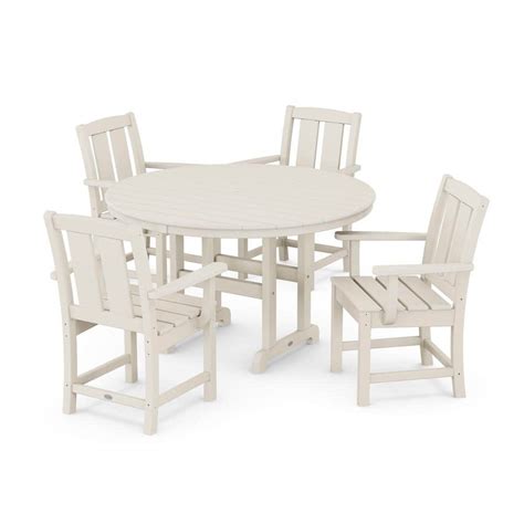 Polywood Mission 5 Piece Farmhouse Plastic Round Outdoor Dining Set In Sand Pws2057 1 Sa The