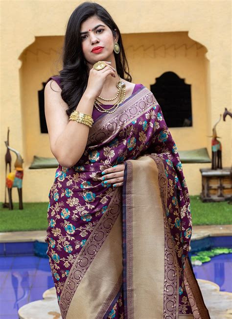 Shop Purple Banarasi Silk Traditional Designer Saree Online 173546