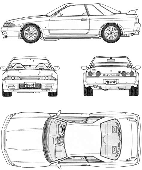 Nissan Skyline R-32 GTR Blueprint - Download free blueprint for 3D modeling