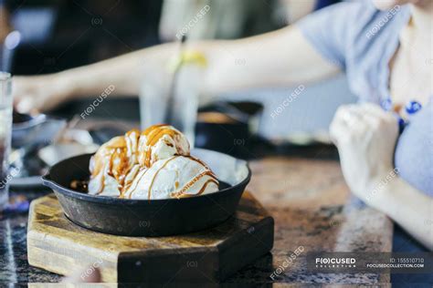 Caramel ice cream sundae — yummy, soft - Stock Photo | #155510710