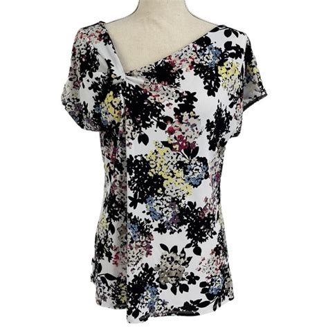 Roz Ali Tops Roz Ali Womens Cap Sleeve Floral Print Asymmetrical