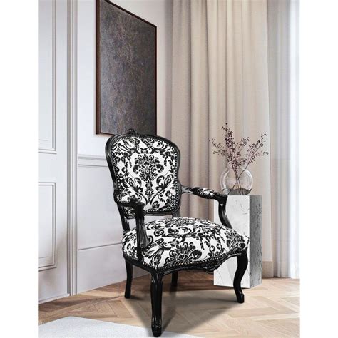 Fauteuil Baroque De Style Louis Xv Motifs Floraux Noir Et Bois Noir