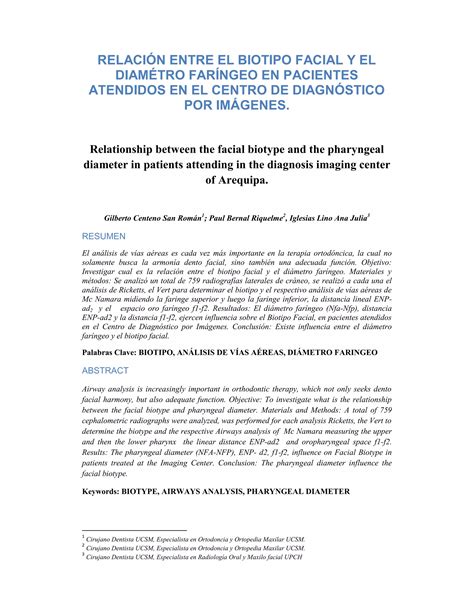 Relaci N Entre El Biotipo Facial Y El Di Metro Faringeo Pdf