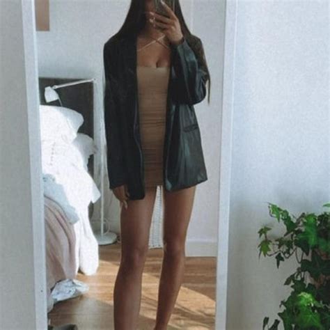 Oh Polly Ruched Beige Nude Dress Bodycon So Depop