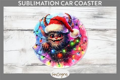 Christmas Krampus V Entangled In Lights Car Coaster Png