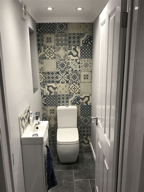 Downstairs Wc Blue Marrakesh Tiles Feature Tile Wall Small Toilet Space Grey And Blue Refurb