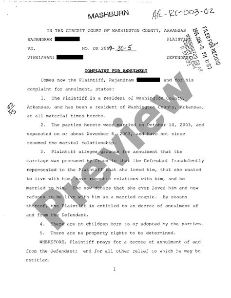 Arkansas Complaint For Annulment Annulment Paper Sample Us Legal Forms