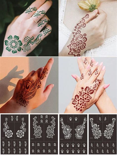 4 Sheets Flora Henna Tattoo Sticker Flora Henna Tattoo Stencil Stickers