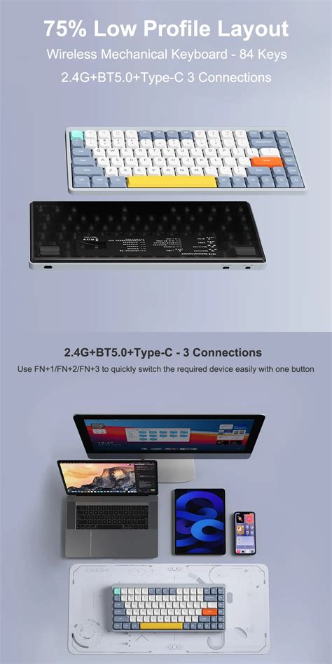 Yk Low Profile Mechanical Keyboard Keys Hot Swappable With Rgb Backlit G Bt Type C