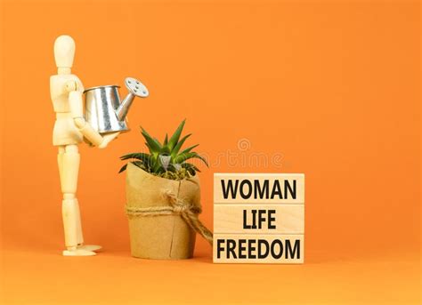 Woman Life Freedom Symbol Concept Words Woman Life Freedom On Wooden