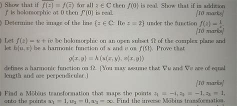 Solved Show That If F Z F Zˉ For All Z∈c Then F 0 Is