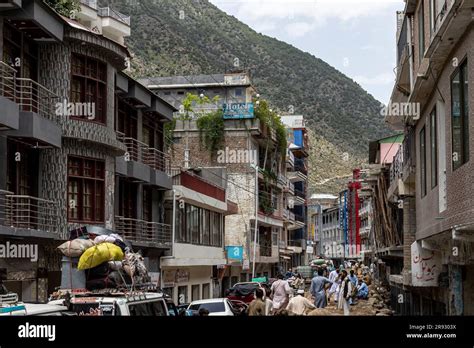 Due To Heavy Flood In River Swat At Bahrain Bazar Flood Damaged The