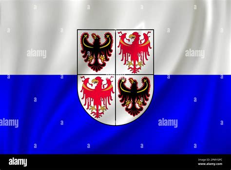 Flag Of Trentino South Tyrol Waving In The Wind On Silk Background