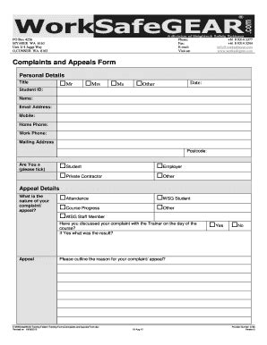 Fillable Online Complaints And Appeals Form Bworksafegearbbcomb Fax