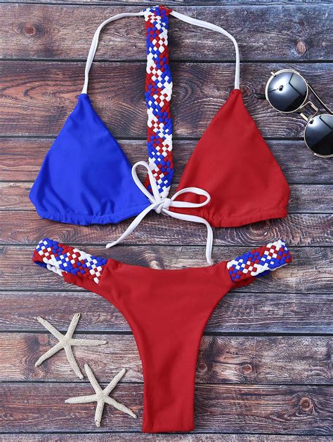 Color Block Knitting Bikini Set RED S Color Block Bikini Set