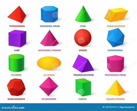 Color Basic Shapes. Realistic 3d Geometric Forms Cube and Ellipsoid ...