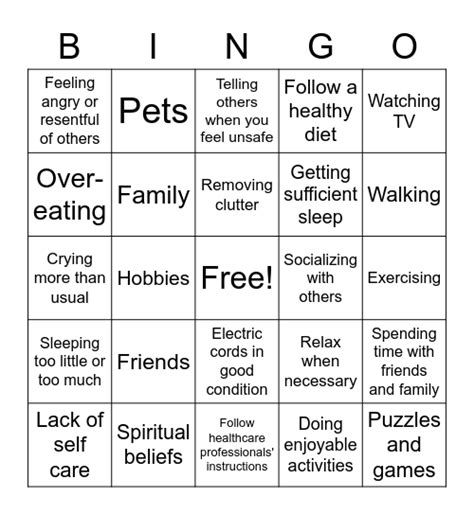 Healthy Aging Bingo Card