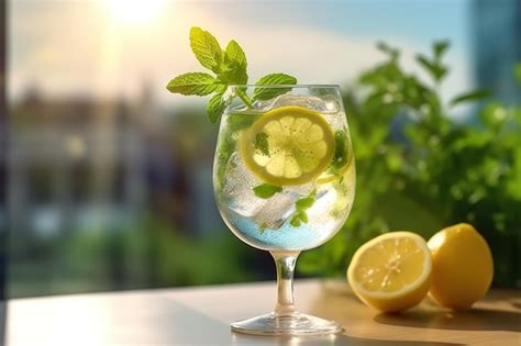 Premium Ai Image A Glass Of Water With Lemon Slices And Mint Leaves