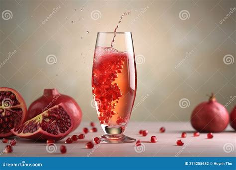 Poured Red Pomegranate Sparkling Juice Pomegranates Product Shot Ai