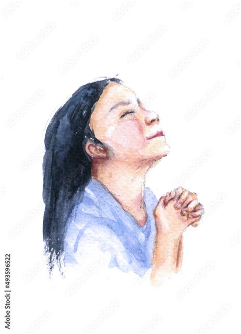 Watercolor Drawing Praying Cute Girl Stock Illustration Adobe Stock